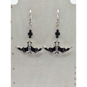Bat Earrings Black Wings Handmade Handpainted Horror Spooky
